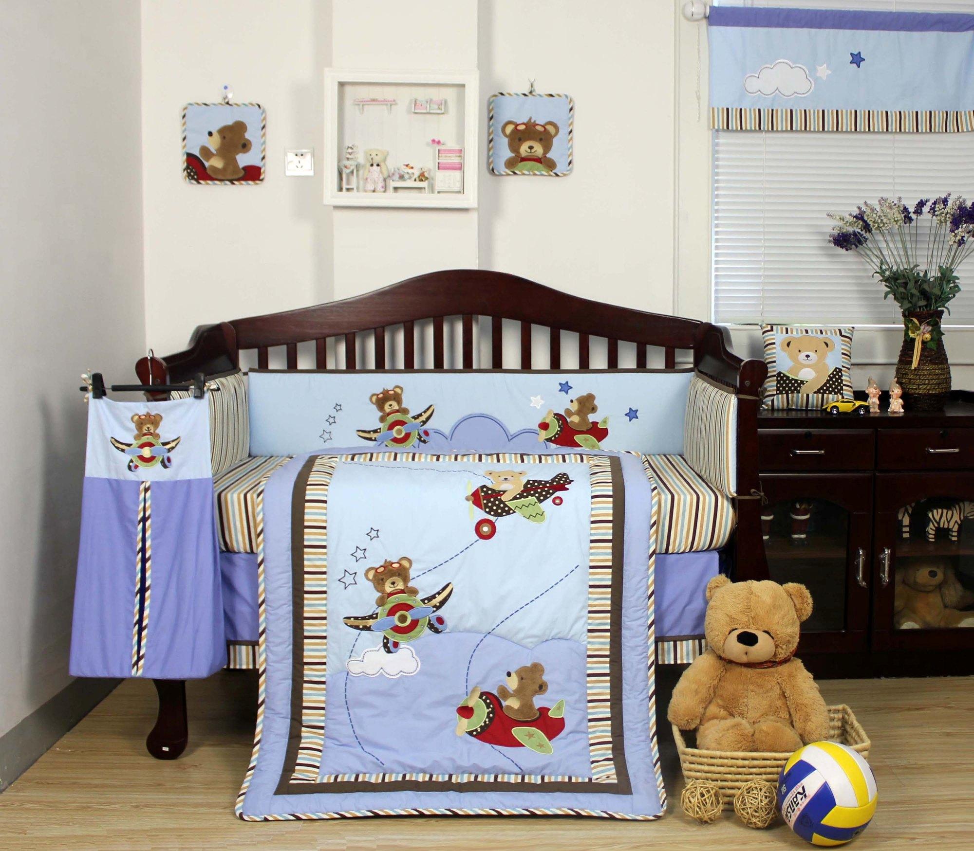 Akeeva AK-355 Crib Comforter and Bumper Pad with Bedsheet 6-piece Set (Blue) 28x41