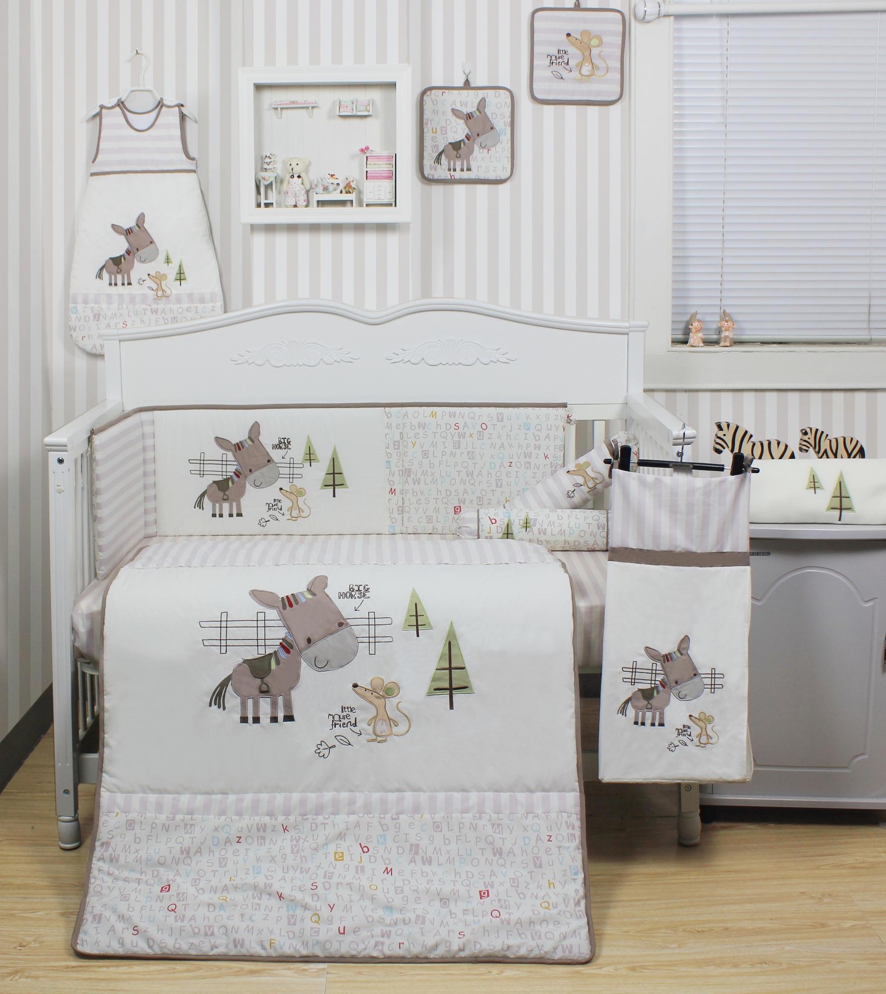 Akeeva AK-439 Crib Comforter and Bumper Pad with Bedsheet 6-piece Set (Beige) 28x41