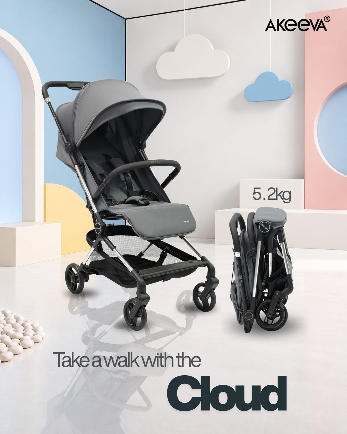 Akeeva Luxury Cabin-sized Stroller (Cloud)