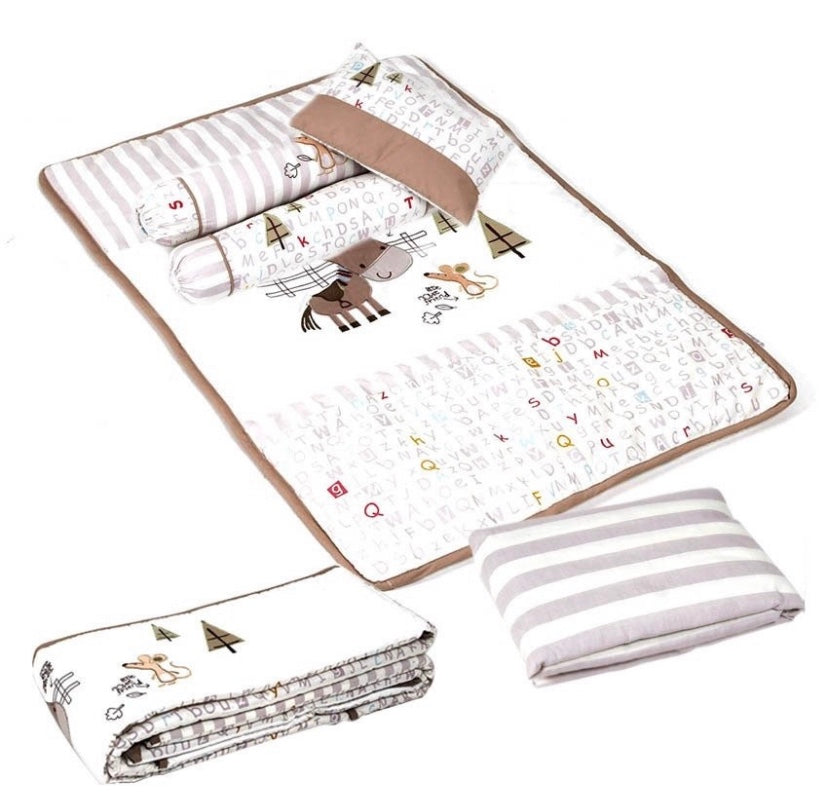 Akeeva AK-439 Crib Comforter and Bumper Pad with Bedsheet 6-piece Set (Beige) 28x41