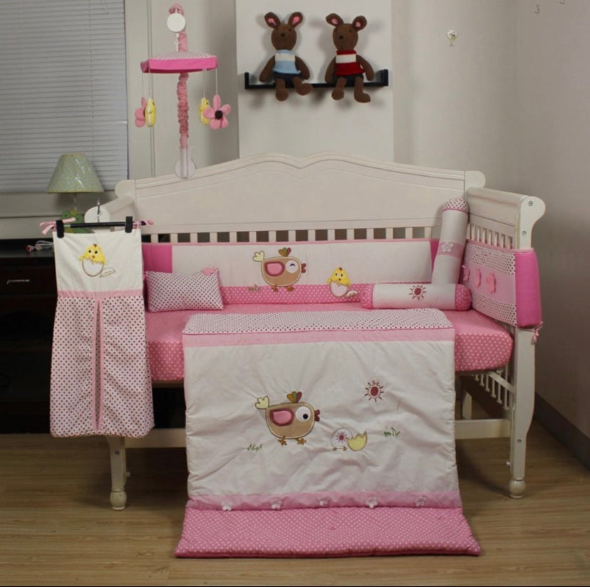 Akeeva AK-330 Crib Comforter and Bumper Pad with Bedsheet 6-piece Set (Pink) 28x41